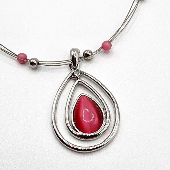 LIA SOPHIA COTTON CANDY Silver Pink Teardrop Floating Bead Signed Necklace - Picture 9 of 12